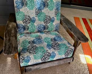Vintage Wood  patio chair and cushion 