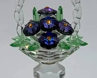 Iris Arc Crystal Ltd Edition 236/750 Violet Pansy Flower Basket Figurine Mirror Base