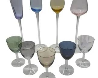 Vintage Colored Stem Glassware Set – 9 Assorted Wine/Cordial Glasses Elegant Barware Mix