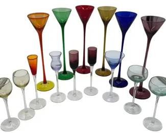 Large Mixed Colorful Stemware Lot – Tall Cordial & Liqueur Glasses (15 Pc)