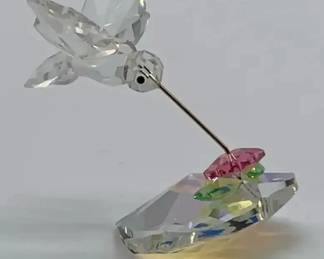 Iris Arc Crystal Hummingbird Figurine AB Iridescent Floral Base Swarovski Elements Signed