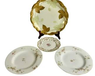 Antique French Limoges Porcelain Plate Lot 4 Haviland Bawo Dotter Elite Gold Leaf Floral Stand