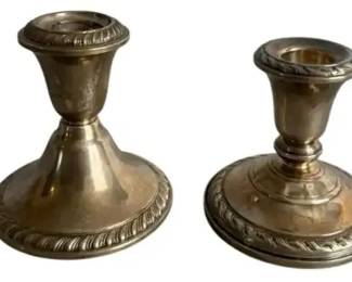 Pair Sterling Silver Weighted Candlesticks Newport Amston Reinforced Vintage Holders