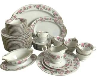 Noritake Merida 515 Japan 40+ Pc China Set Pink Rose Gold Trim Platters Gravy Cups