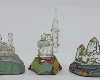 Vintage Crystal Glass Castle Figurines Lot of 3 Faceted Prism Bases Miniature Display Decor Set