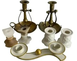 Vintage Candle Holder Lot 7 Brass Chamberstick Alabaster Porcelain Zeh Scherzer Bavaria Mixed