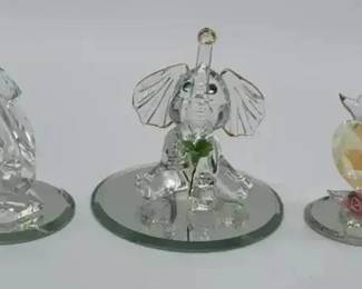 Glass Baron Crystal Figurine Lot 3 Swan Elephant Love Birds Heart Mirror Base Collectible