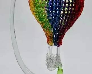 Handcrafted Art Glass Rainbow Hot Air Balloon Figurine Display Ornament Iridescent Décor