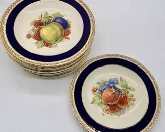Set 12 Vintage Ducal Ware England Fruit Plates Blue Gold Rim Porcelain Dessert 8