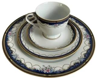 Gorham Golden Ribbon Edge Fine China Japan 3pc Place Setting Cup Saucer Dinner Salad Plate