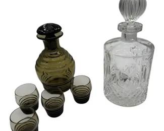 Vintage Barware Set – Amber Swirl Decanter, 4 Cordial Glasses & Cut Glass Decanter (6 Pc)