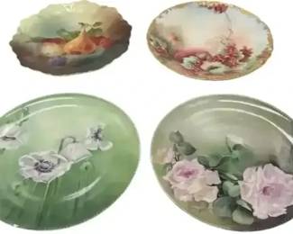 Vintage Floral Porcelain Plates Lot Hand Painted Gold Trim Haviland France Austria (4 Pc)