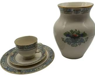 Lenox Autumn China Set Vase Cup Saucer Plate Gold Trim Floral USA Vintage Collection