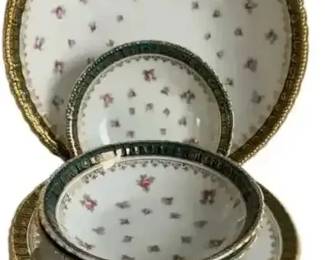 Victoria Austria Porcelain Bowl & Plate Set – Gold Trim Floral Pattern –Vintage Tableware Collection