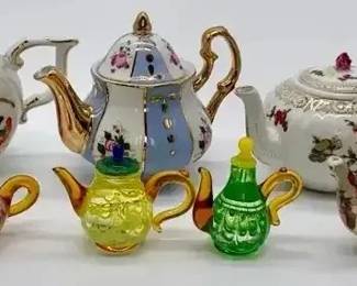 Mini Teapot Lot Porcelain & Glass Lenox Handcrafted Decorative Collectible Set 8pc