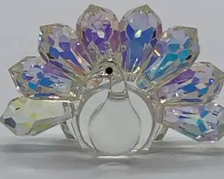 Iris Arc Crystal Peacock Figurine Aurora Borealis Iridescent Signed Octagon Mirror Base
