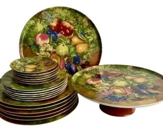 Rochard Limoges France Hand Painted Fruit Dessert Plate Set 12 Pedestal Cake Stand Mixed Lot