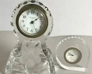 Vintage Crystal Desk Clock Lot New Haven USA & Quartz Clarity Mini Clock Set - But Does Not Wind