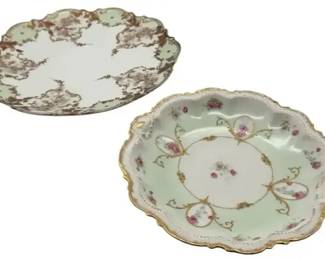 Pair Limoges France Coronet Porcelain Plates Floral Gold Trim Hand Painted ~10”