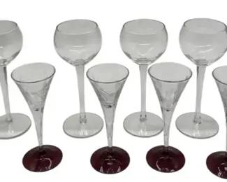 Set of 8 Ruby Stem Wine & Cocktail Glasses – Elegant Clear Bowl w/ Red Base Vintage Style