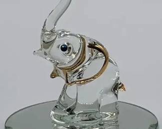 Glass Baron Crystal Elephant Figurine Swarovski Accents 22K Gold Trim Mirror Base