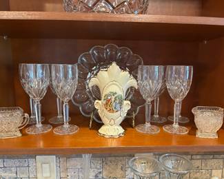 Marquis by Waterford, goblets sandwich, glass sugar, and creamer, and egg tray