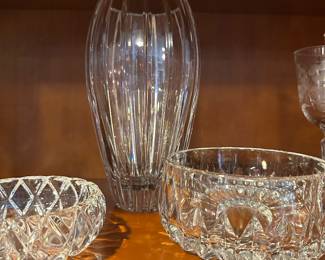 Gorham Crystal bowl, Waterford vase