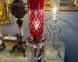 Electrified antique lusters, matching pair of each