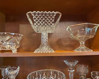 Large Antique Westmoreland English hobnail compote, cut Crystal footed bowl, clear, crystal hexagon hexagon candy bowl