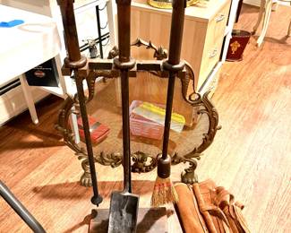 Vintage Iron Fireplace Tool Set with Stand 