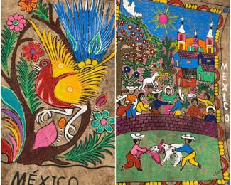 (2) Amate Bark Paintings — Mexican Paper Art
