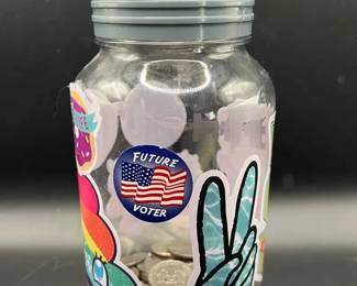 Bank with Coins including Kennedy Half Dollars