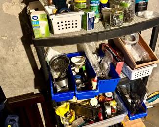 Four Tier Plastic Shelf With Contents