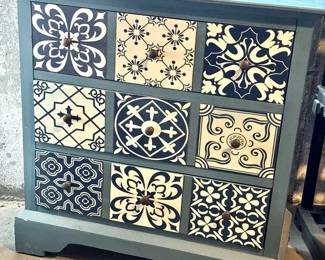 Bohemian Blue & White Three Drawer Dresser