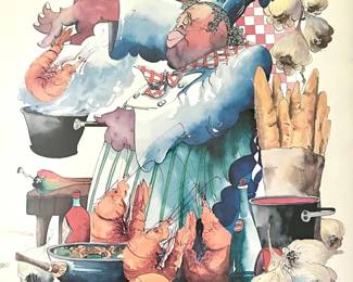 1982 "Jazz Brunch" Watercolor Print by Artist Leo Meiersdorff