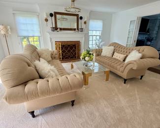 Arhaus Tufted Camelback Sofa and Loveseat