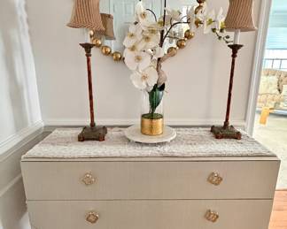 Villa & House (formerly Bunglow 5) Madeline two drawer lacquered silk grasscloth  console; 40"w x 16" d x 32.5" h