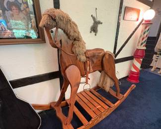 Vintage Adult Size Wooden Rocking Horse 
