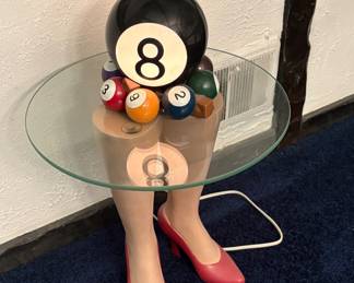 Mannequin Leg Table & 8 Ball Lamp