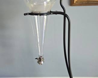 Vintage Glass Wine Aerator or Decanter with Wrought Iron Stand