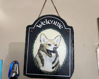 HandPainted Slate Welcome Sign with Corgi Portrait