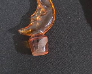 Vintage Amber Glass Moon Face Bottle Stopper  Depose Kefla