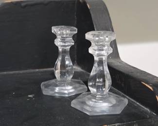 Clear Glass Taper Candlesticks Pair