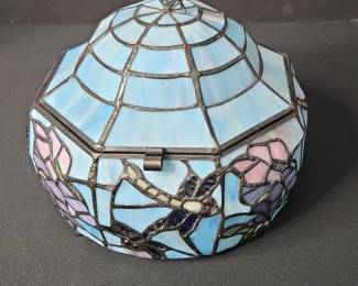 Stained Glass Dragonfly and Floral Jewelry Box