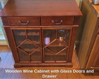 Wooden Wine Cabinet with Glass Doors and Drawer