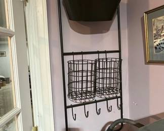 Black Metal Wall Organizer with Planter and Baskets