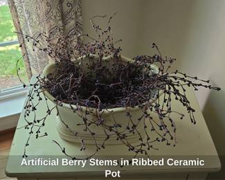 Artificial Berry Stems in Ribbed Ceramic Pot