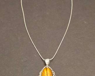 Sterling Silver Tigers Eye Pendant Necklace