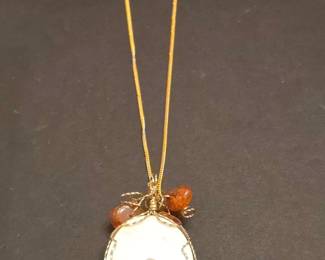 Mother of Pearl Pendant Necklace with Carnelian Accents