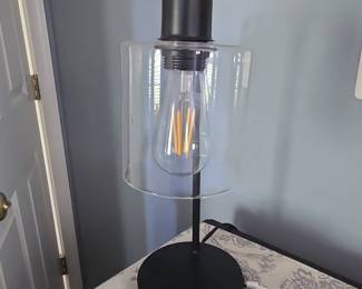 Industrial Style Table Lamp with Clear Glass Shade and USB Ports